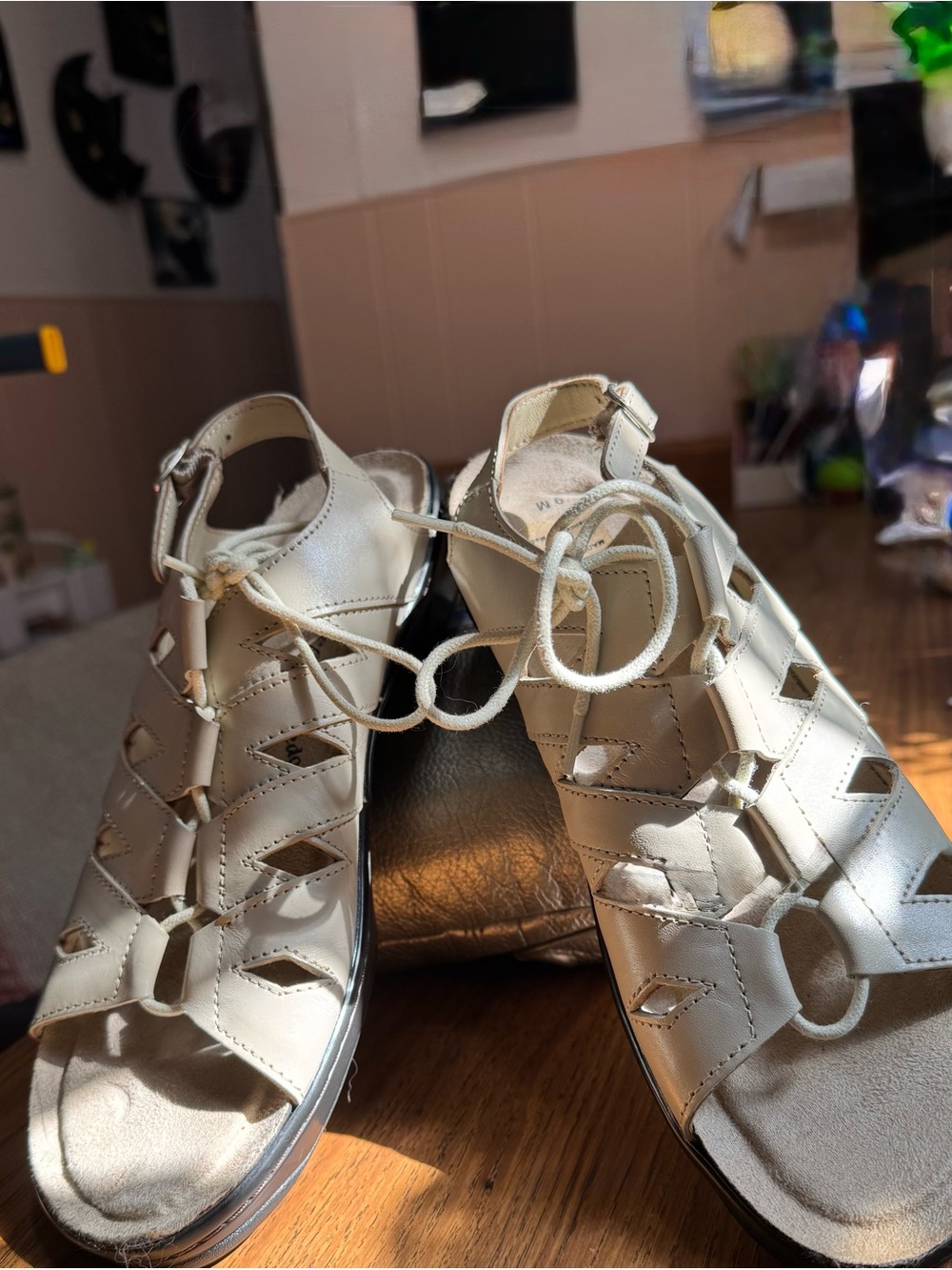 Women's Cream Gladiator Sandals - Neutral Lace-Up Comfort
